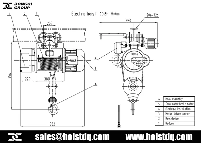 3 ton 6m wire rope electric hoist design