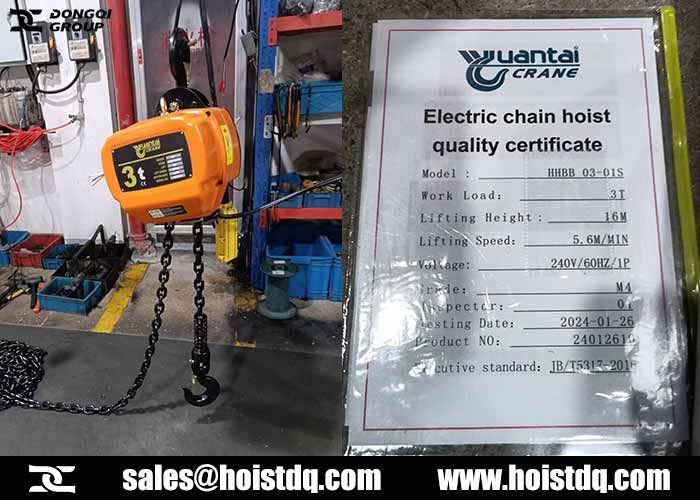 3T Single Phase Electric Chain Hoist for Automotive Repair Shops