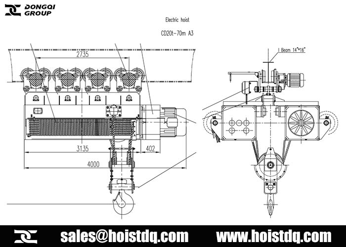 Mexico 20 ton wire rope hoist design drawing