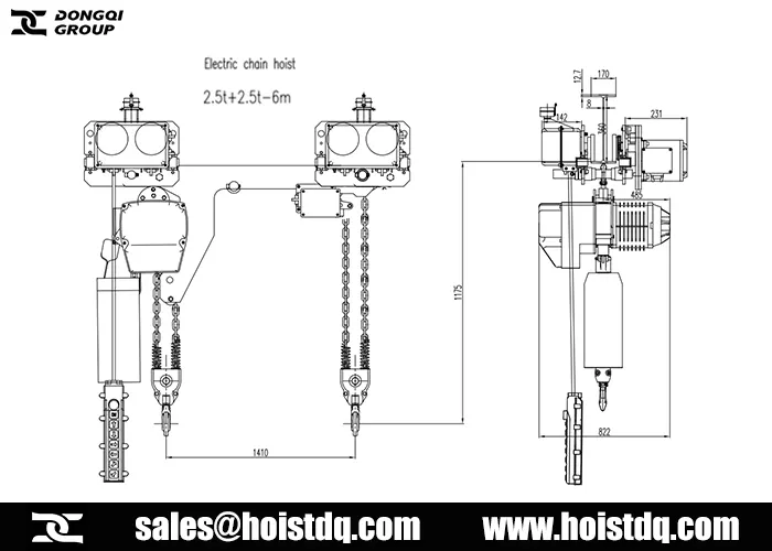 2.5+2.5 ton twin hook electric chain hoist design